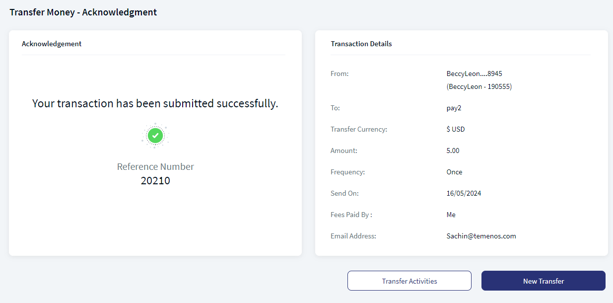 Money Transfer Acknowledgment